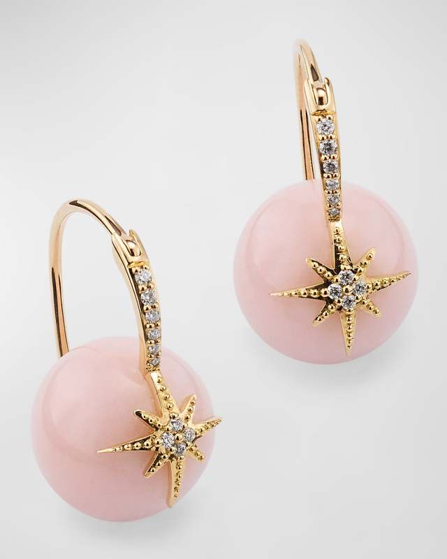 12mm Pavé Starburst Bead Earrings on Pink Opal